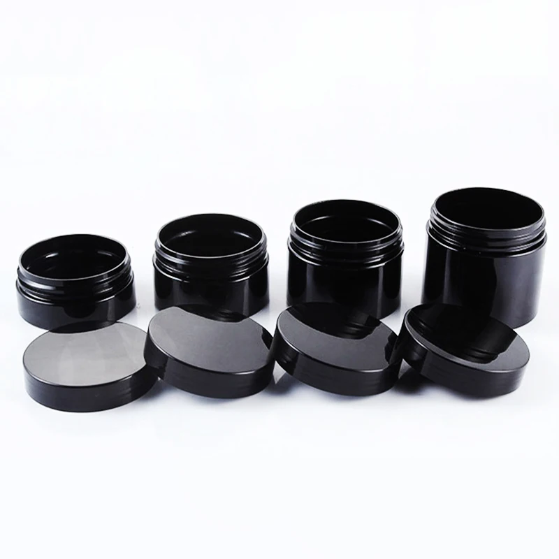 Stock 50 60 80 100 120 140 150 200 250 500 ml Empty PET Plastic Black Cosmetic Jar For Cream Cosmetic Packaging Containers