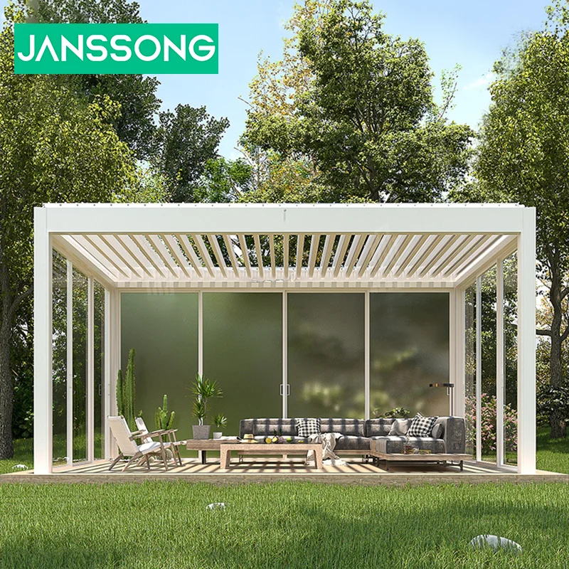 PVC Waterproof Pergola Sunshade Balcony Folding  Patio Canopy Awning Aluminum Motorized Retractable Pergola Roof Awning