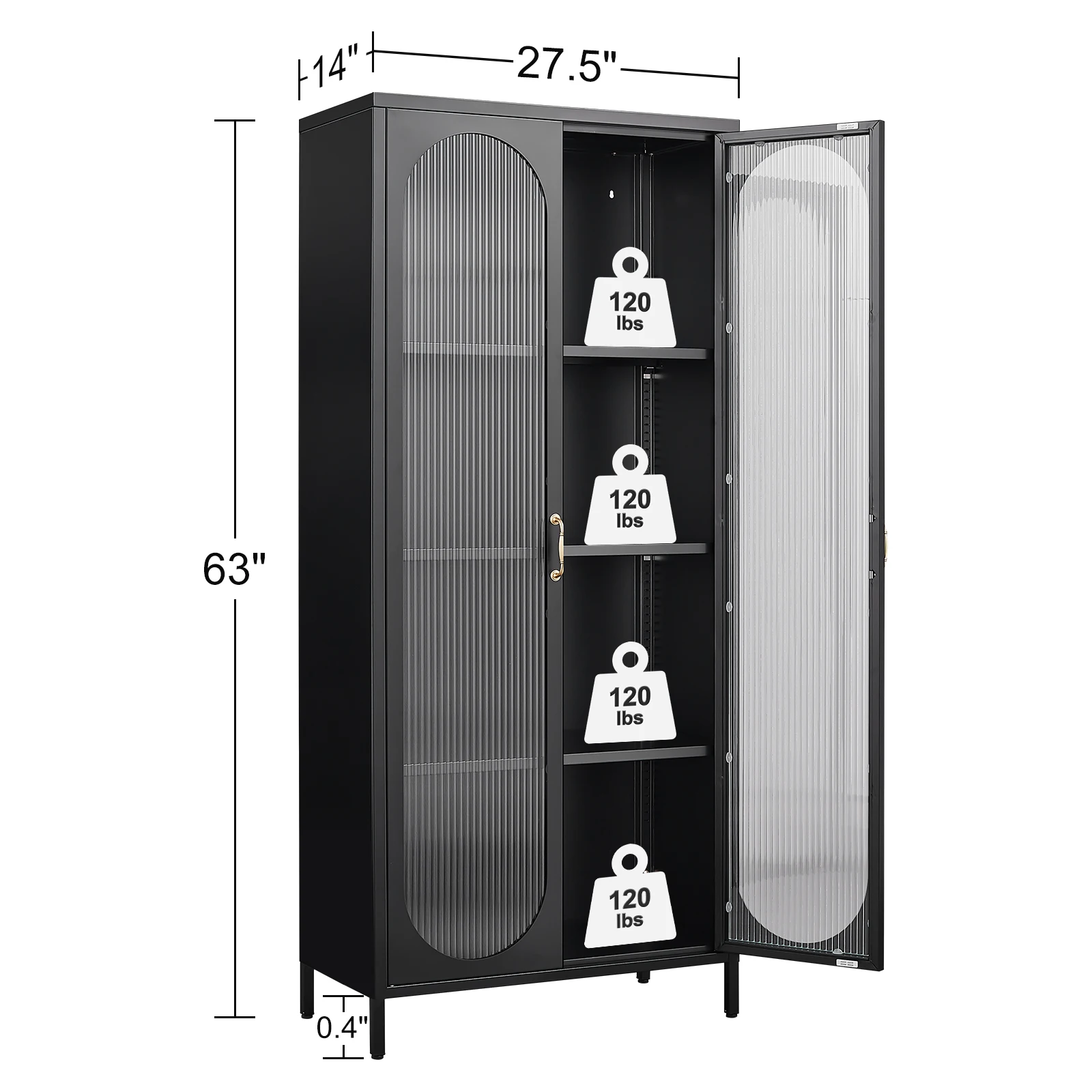 Doors Curio Display Cabinet Metal Cabinet with Glass with Adjustable Shelves Locking Glass Cabinet for Home Office Kitchen Iron