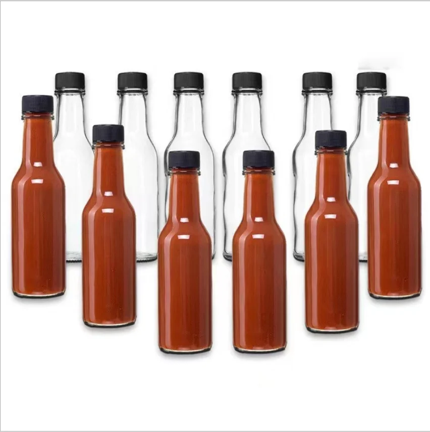 Low MOQ  100ml 150ml 200ml Bulk glass chili sauce bottle with plastic lid