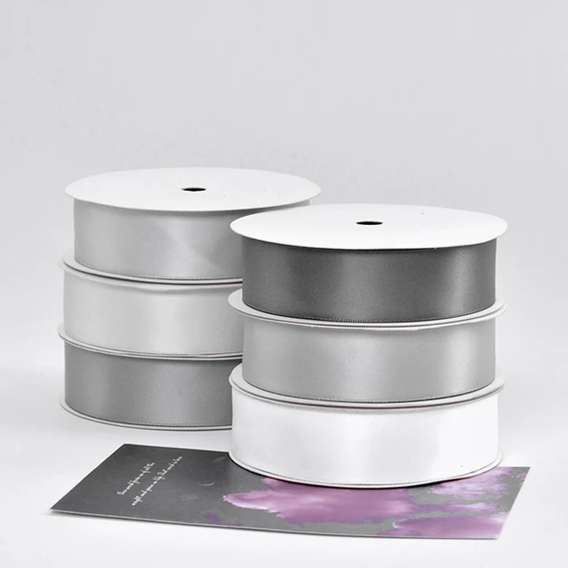 Yama 100 yards double face classic 28mm black satin ribbon grey white ribbon satin roll for perfume bottle packing