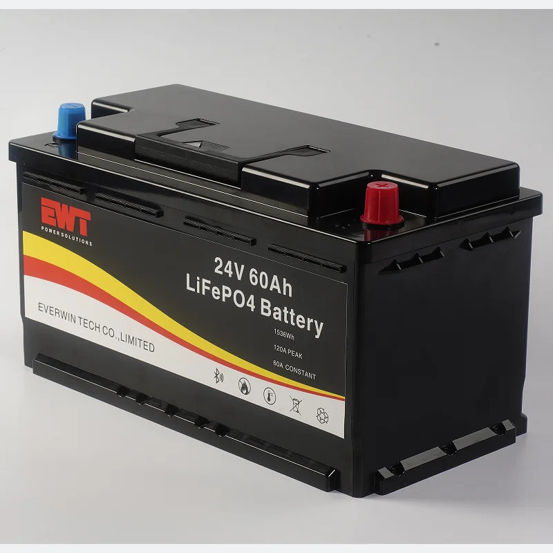 EWT LiFepo4 Battery Pack 24V 60AH With Big LCD Screen Monitoring Capacity