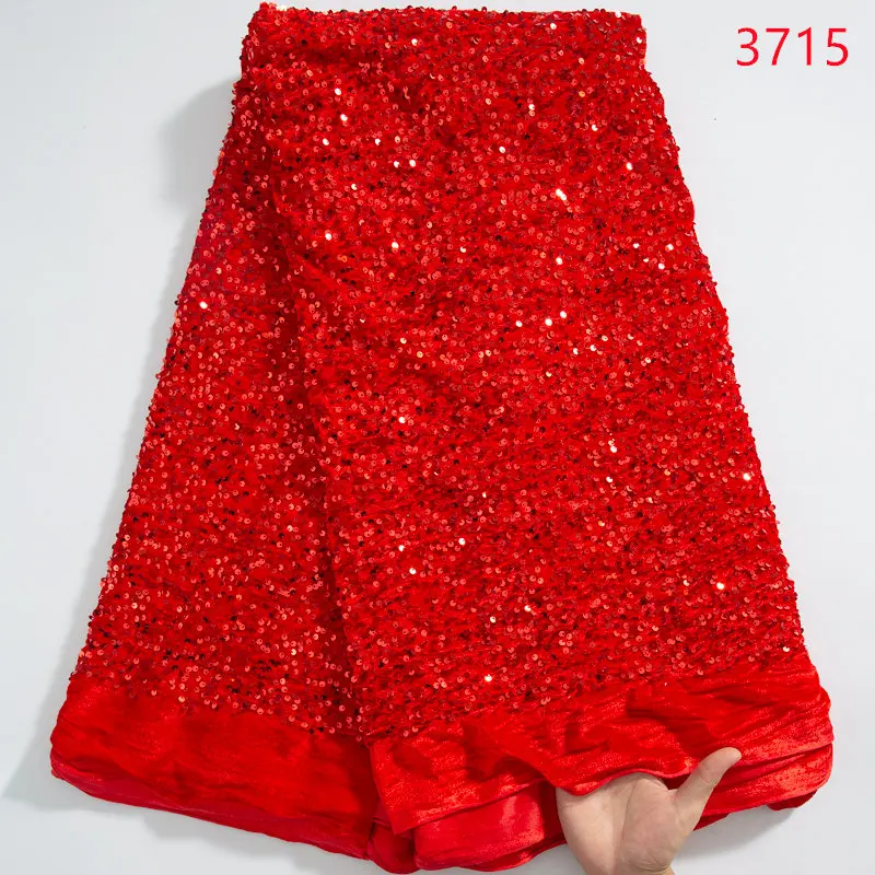 3715 Velvet Tulle Sewing Sequins African Lace Fabric Embroidery High Quality French Mesh Lace Fabric For Wedding Party Material