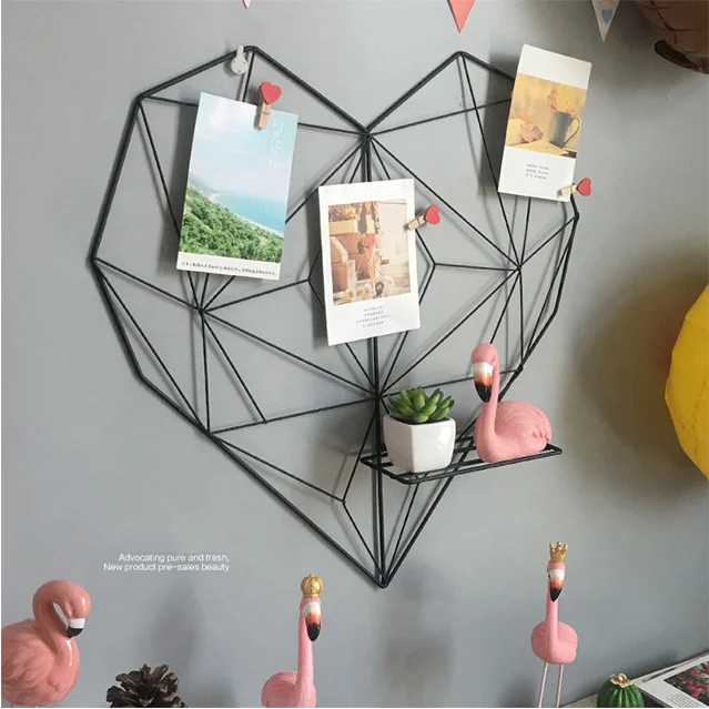 Sinoglory Heart Shape Grid Wall Decorative Iron Rack Clip Photograph Wall Hanging Picture Wall Decoration