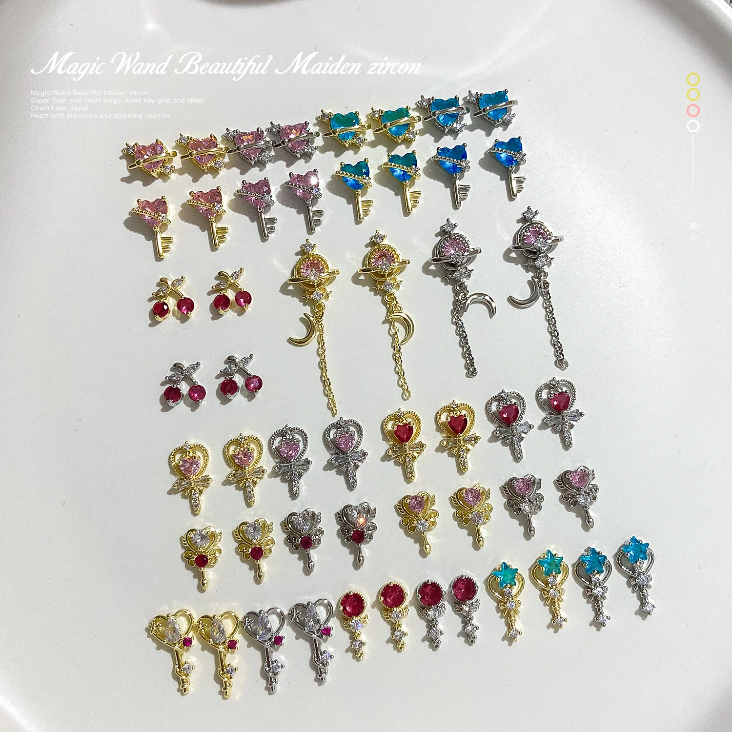 2023 new Luxury nail charms  gold silver Magic wand zircon charm nail jewelry 3d nail art decoration