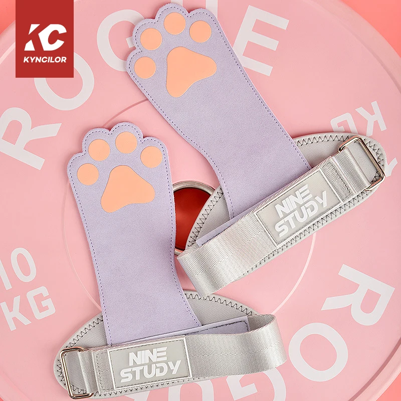 Professional Weightlifting Gloves Women Hard Pull Assist Belt with Cowhide Palm Protection Fitness Gloves Grip Strap