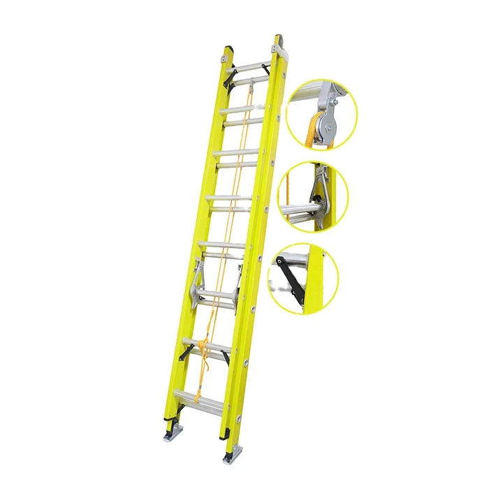 Thickened FRP Material 16 20 24 28 32 40 ft Type IA Fiberglass Extension Ladder With CSA certificate.