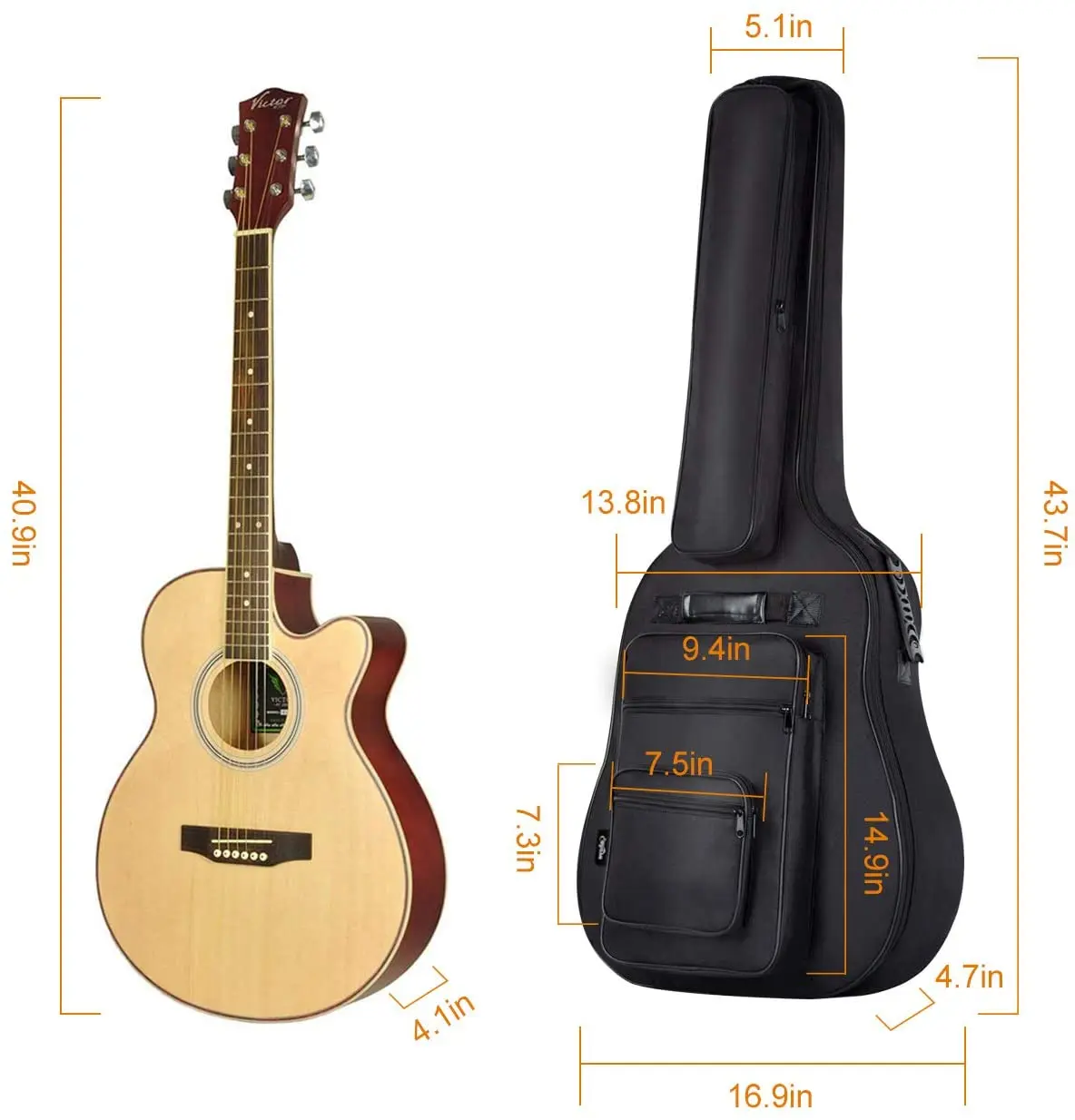 FREE SAMPLE 40 41 42 Inch Multi-pockets Waterproof Acoustic Guitar Case Gig Bag