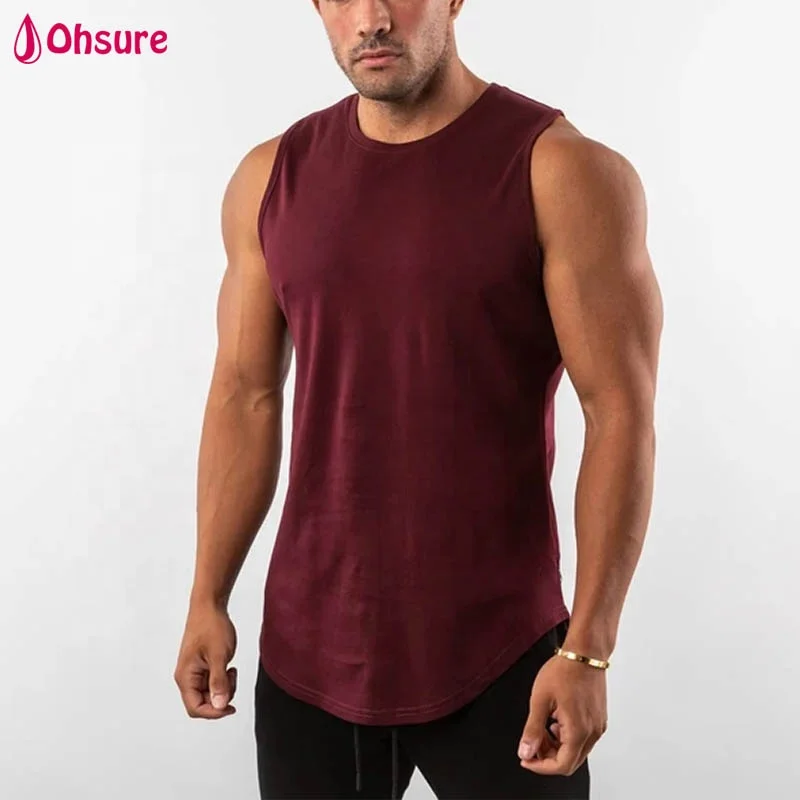
Lifestyle Curved Hem Tank Top Men 95% Cotton 5% Elastane Gym Shirt Bodybuild Muscle Tee Sport Vest Singlet Gym Custom Tank Top 