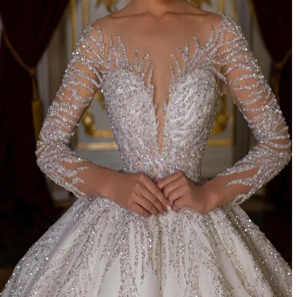 2023 Luxury wedding dresses Beaded Sequin ball gown long sleeves Bridal Wedding Dress Sexy Africa Bridal gowns Wedding Dresses
