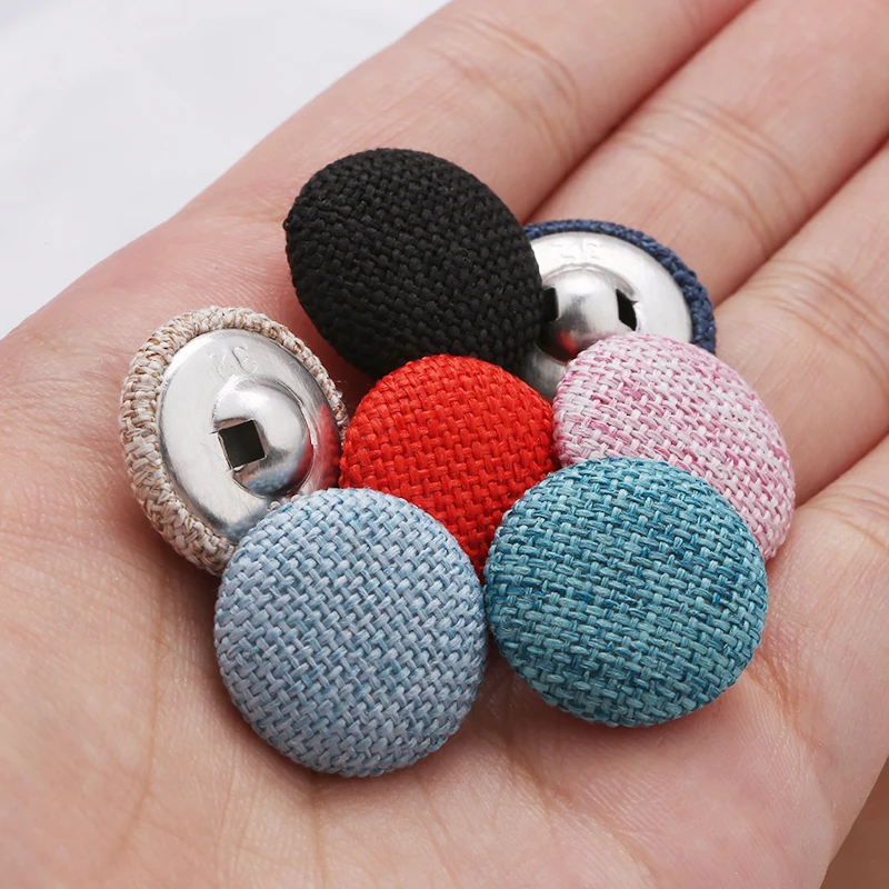 Cloth Covered Button Sewing Metal Round Shank Buttons For Dress Shirt Small Suit Coat Cloth Decoration