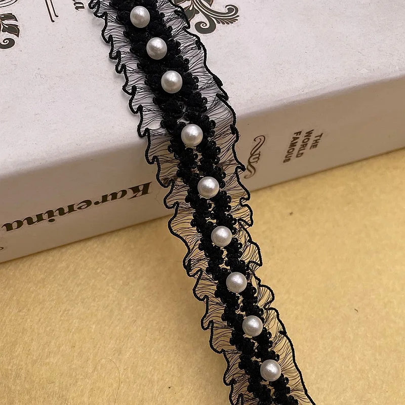Garment Accessories White black Bead Trim Elastic Trim Tulle Bridal Fabric Sewing Handmade Beaded Pearl Lace Bead Trim