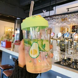 Simple Fruit Transparent Glass Without Bpa Cute Girl Children With Lid Straw Tumbler