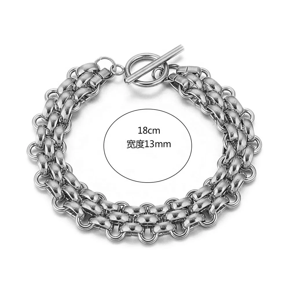 2024 New style pvd 18k gold plating hip hop 13mm width stainless steel smooth textured mesh link chain bracelet