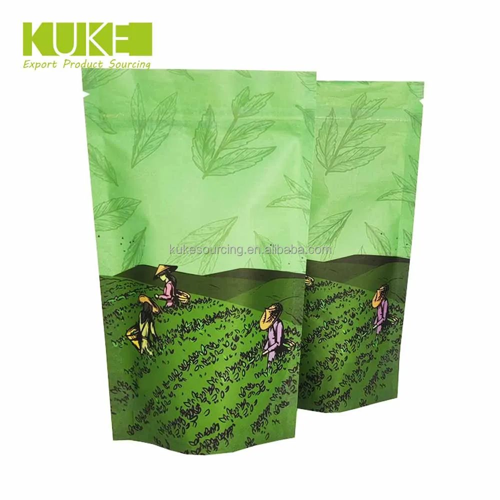 Matte Finished Resealable Zip Lock White Kraft Paper Green Tea Sugar Dry Food Packaging Bags (1600785181959)