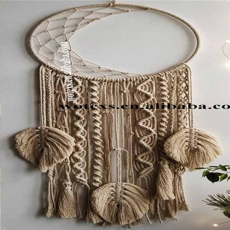 PH830 Custom Handmade Crochet Plant Hanger macrame hanging wall with feather rope flower Basket