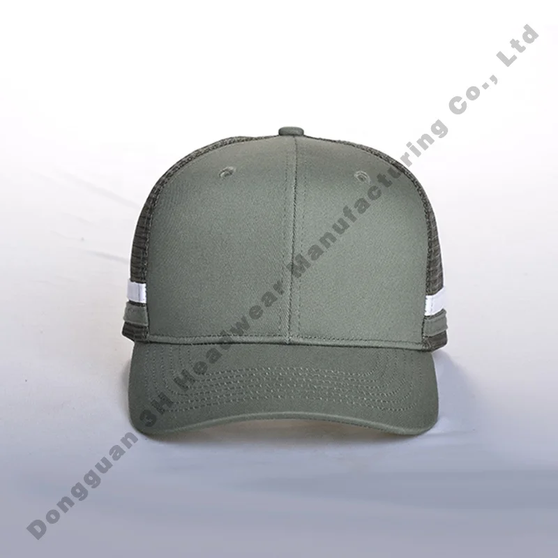 Structured High Profile 5/6 Panel Double Stripes Mesh Trucker Hat Custom 2 Stripe Trucker Caps Hats with Side Stripes