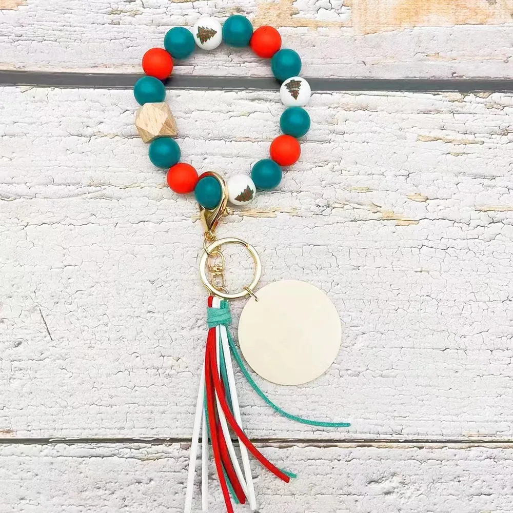 Rainbow Luxury Colorful Deer Silicone Circle Bracelet Wrist Blank Wood Keychain  for Women Christmas Gifts