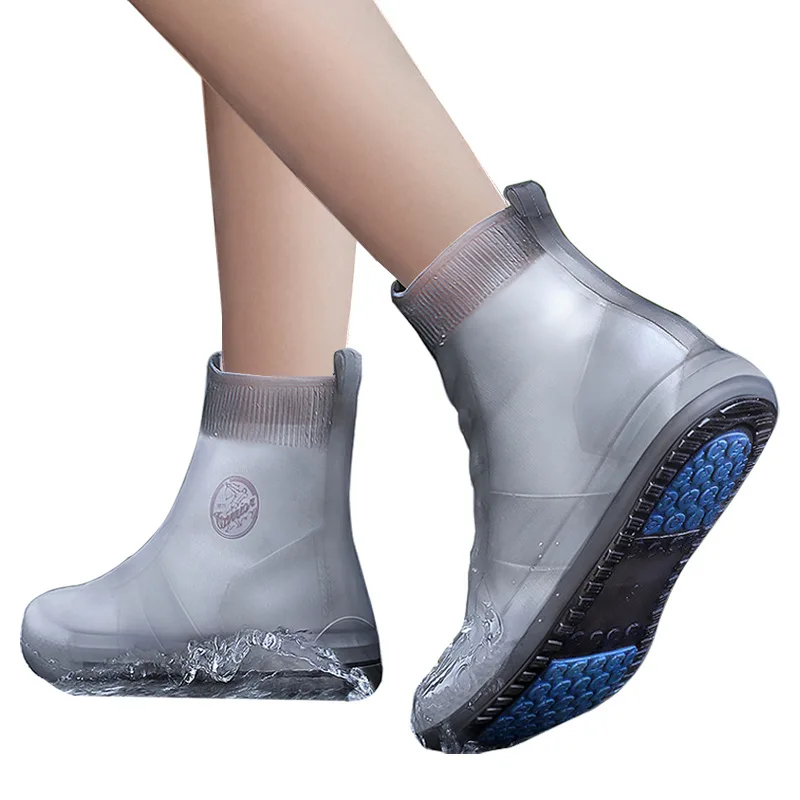 LLX299 Silicone Rain Boots Waterproof Shoe Cover Children Outdoor Rain Boots High Tube Thickened Non-slip Rain Boots Cover