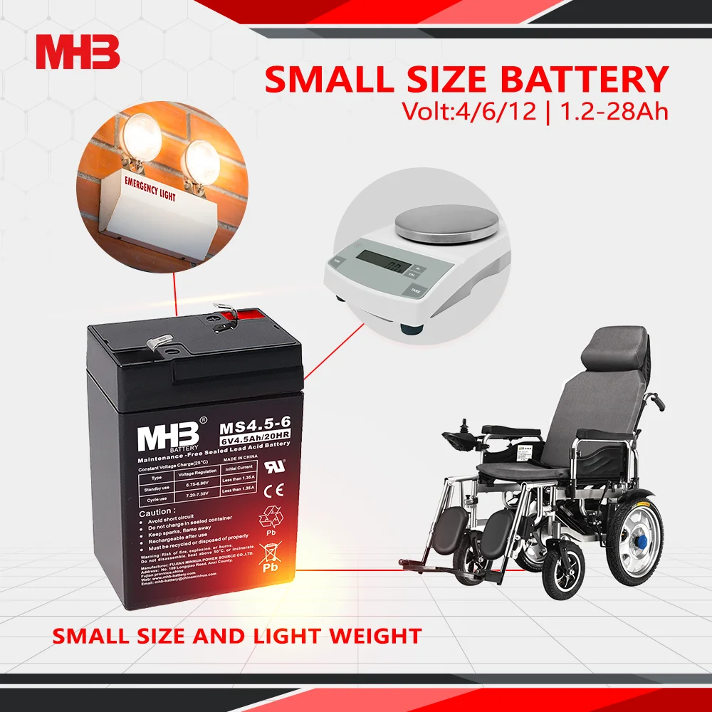 Mhb MS4.5-6 Manufacture VRLA Storage Sealed Lead Acid UPS 6V 4.5Ah Rechargeable Battery for Emergency Lighting Systems