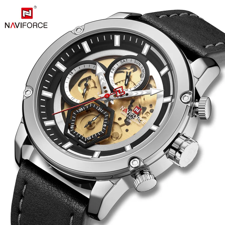 Naviforce watches 9167 Leather relojes Stainless Steel Mens wrist watch Luxury Quartz Sport Watch for men