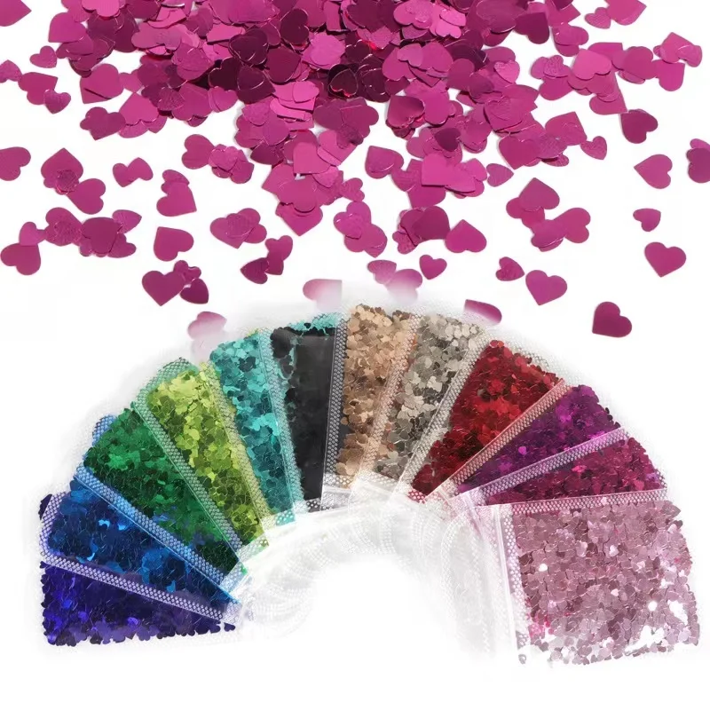 New love heart Nail Sequins Charms nail art shapes glitter holographic irregular nail sequins