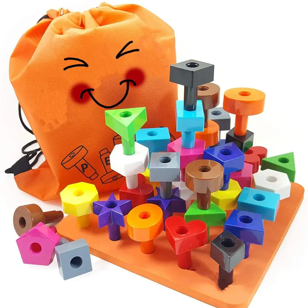 Toy Peg Board Toddler Stacking Toys - STEM toy Color Sorting Learning Games