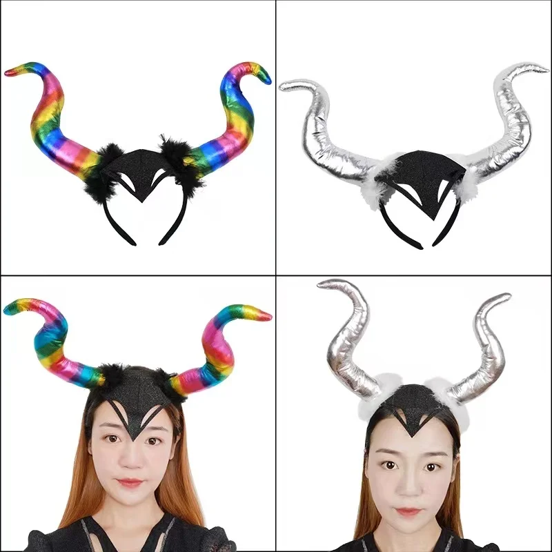 Popular Halloween Ghost Festival hair hoop demon large ox horn buckle decorative headdress costume ball party props
