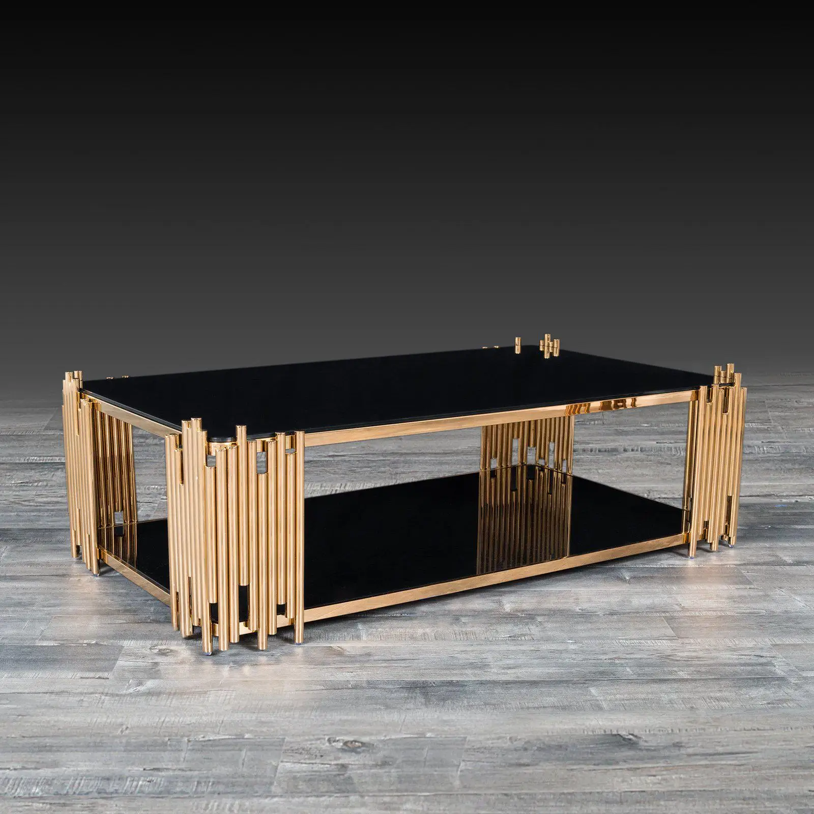 Hot Foshan Furniture Stainless Steel Table Basse Square Black Glass Coffee Table Modern Living Room Centre Tables in Gold Metal