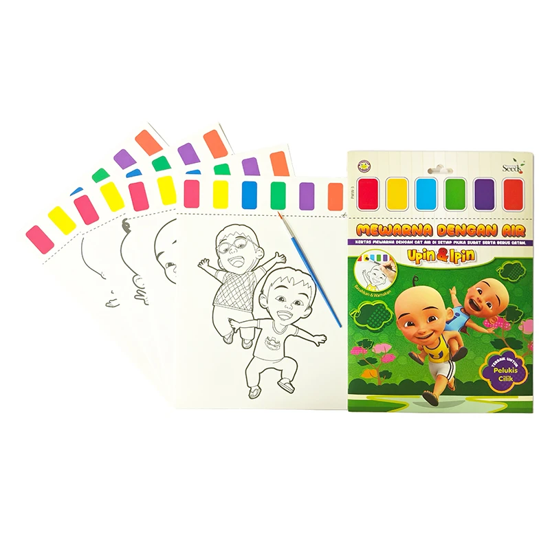 Customized Palette Watercolor Colouring Pages Set for Children Aged 5 to 7 Includes Paintbrush and Paints on Each Page Envelope
