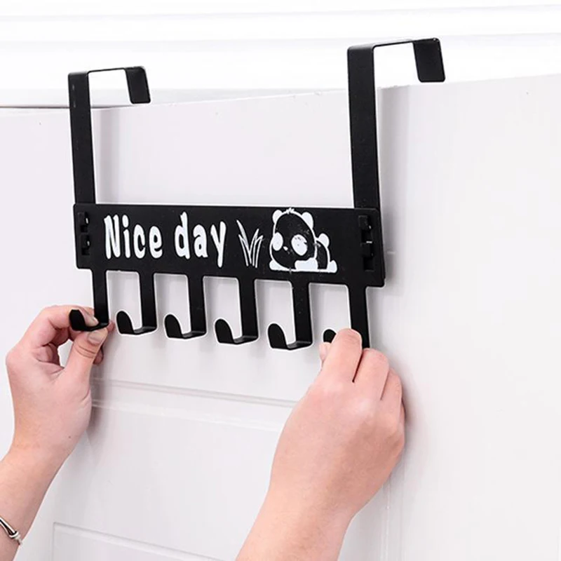 Panda Clothes Hanger Nail-Free Door Back Storage Rack with Seamless Towel Rack for Shoes Hats Apparel