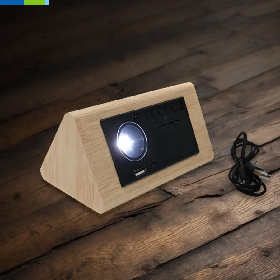 LCD Digital LED Wooden Square Alarm Clock Time Date Temperature Display-Smart Table Clocks Night Light Lamp Desktop Decoration