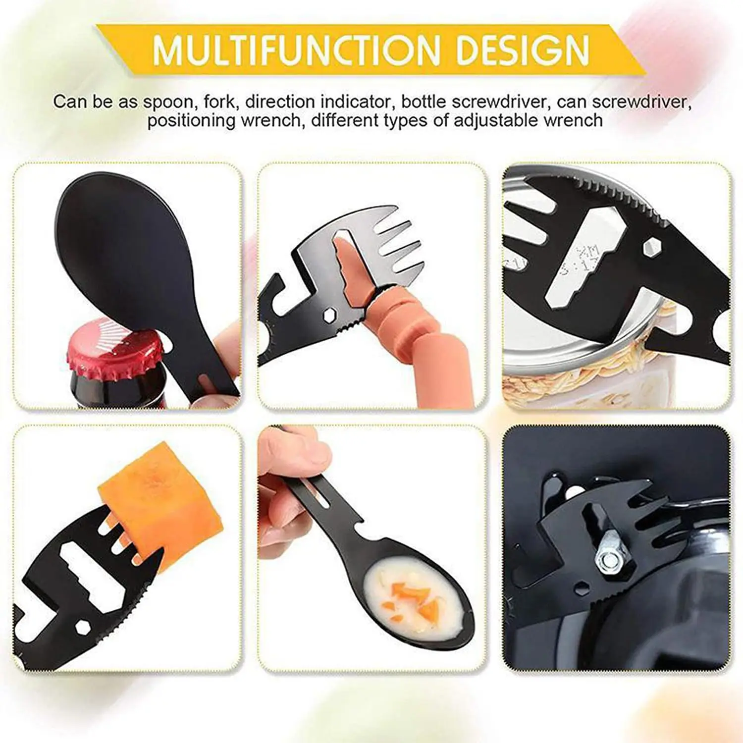 10 in 1 Camping Stainless Steel Multi-Function Spoon Fork Knife Can Opener Wrench Outdoor Hiking Utility Tactical Tableware