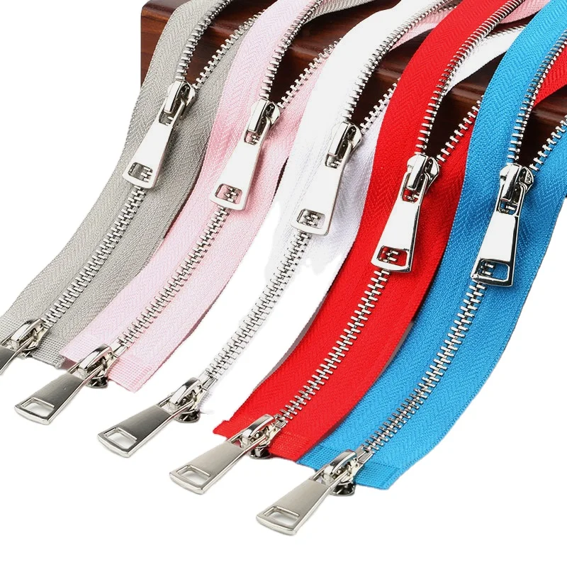 Custom length metal purse zipper 3# 5# 7# separating metal zipper black nickel long chain metal zipper for jacket