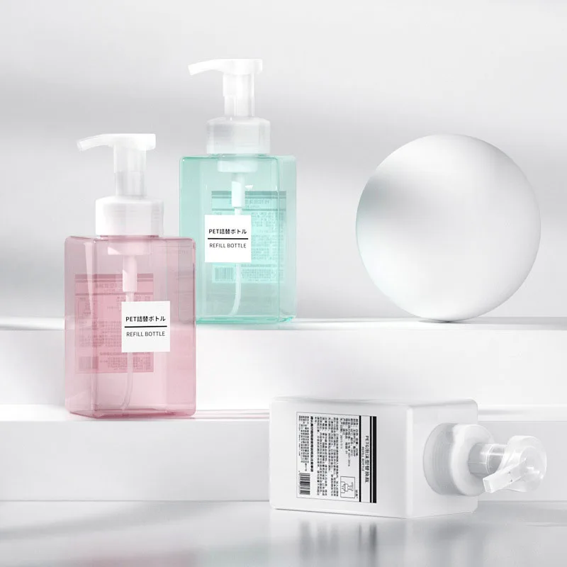 Popular Ins Style 450ml Square Amber Plastic PET foam liquid soap bottles / hand sanitizer