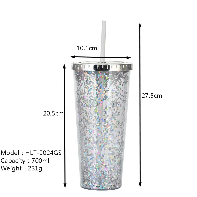 Double Walled Glitter 22oz Tumbler Reusable Acrylic tumbler Acrylic Plastic Shimmer Travel Coffee tumbler with lid and straw