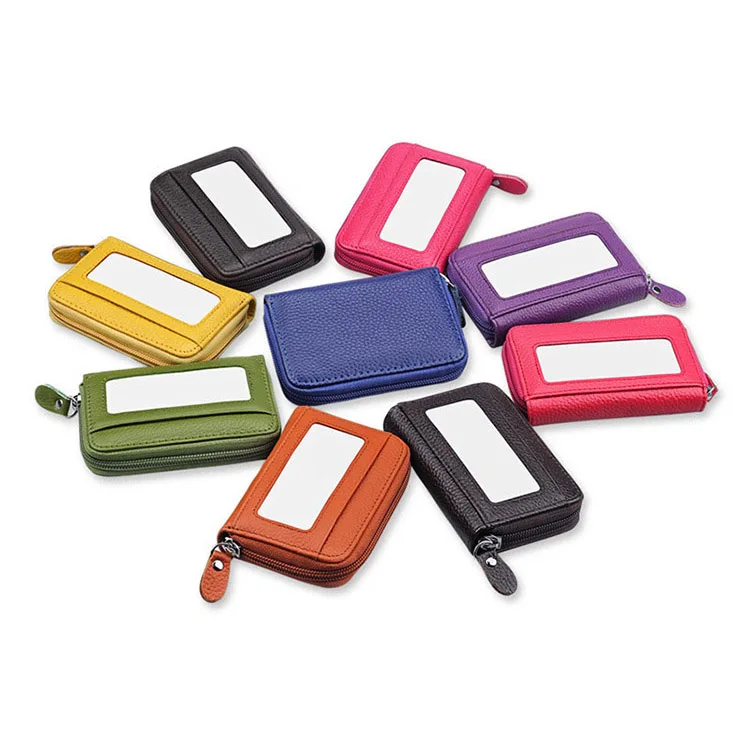 AZB153 Rifd Credit Card Holder Lichee Pattern Wallet Top Leather Phone Card Holder Clear Change Purse Multi Card Holder Purse