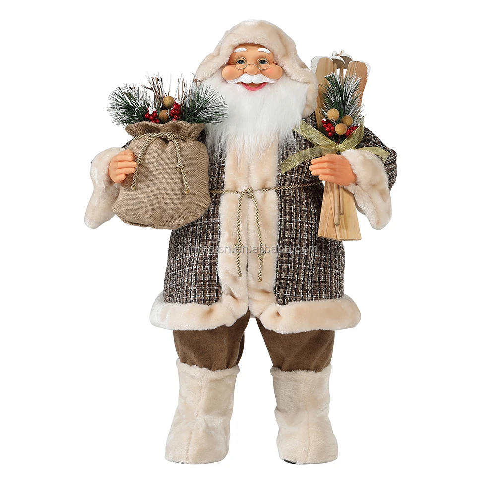 30~110cm Christmas Standing Santa Claus With Skis Ornament Decoration Traditional Holiday Figurine Collection Xmas Series
