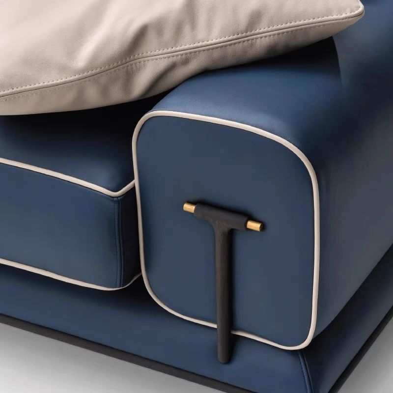 Italian sofa Blues leather sofa designer modern light luxury living room corner combination sofa