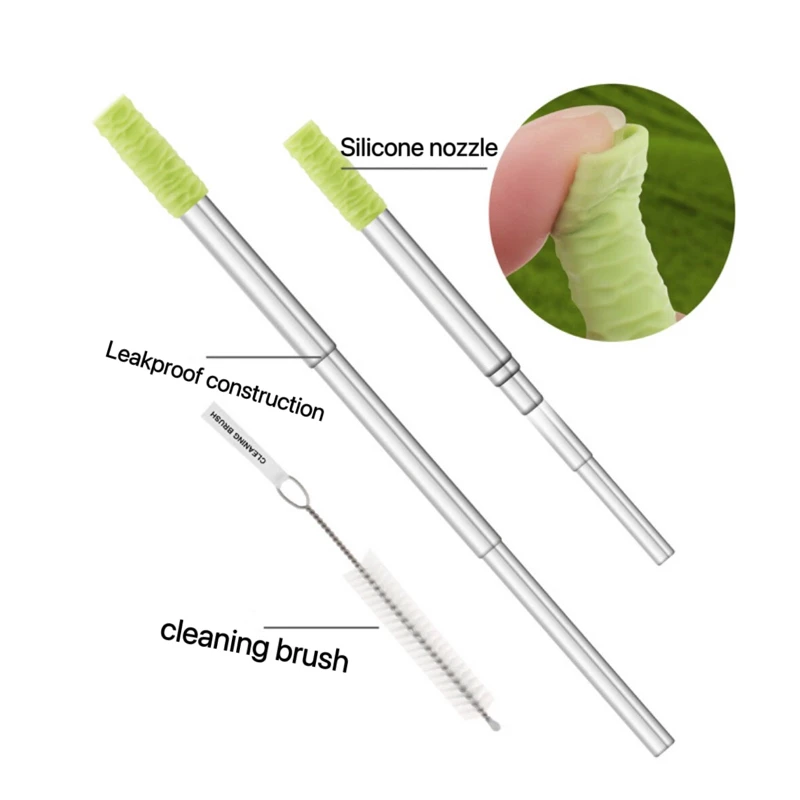 Silicone stainless steel straw can be reused environmentally friendly adult portable non-disposable folding