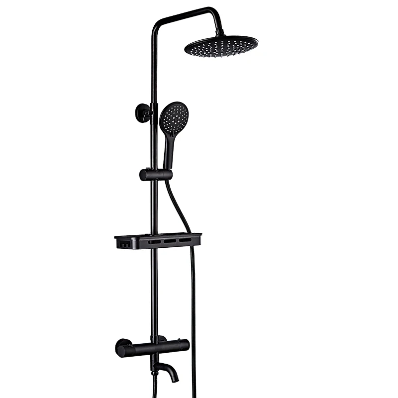 Bathroom Shower Set Themostatic Rain Waterfall Brass Shower Faucets Set Head Bath black Mixer with Hand Shower Faucet Rainfall