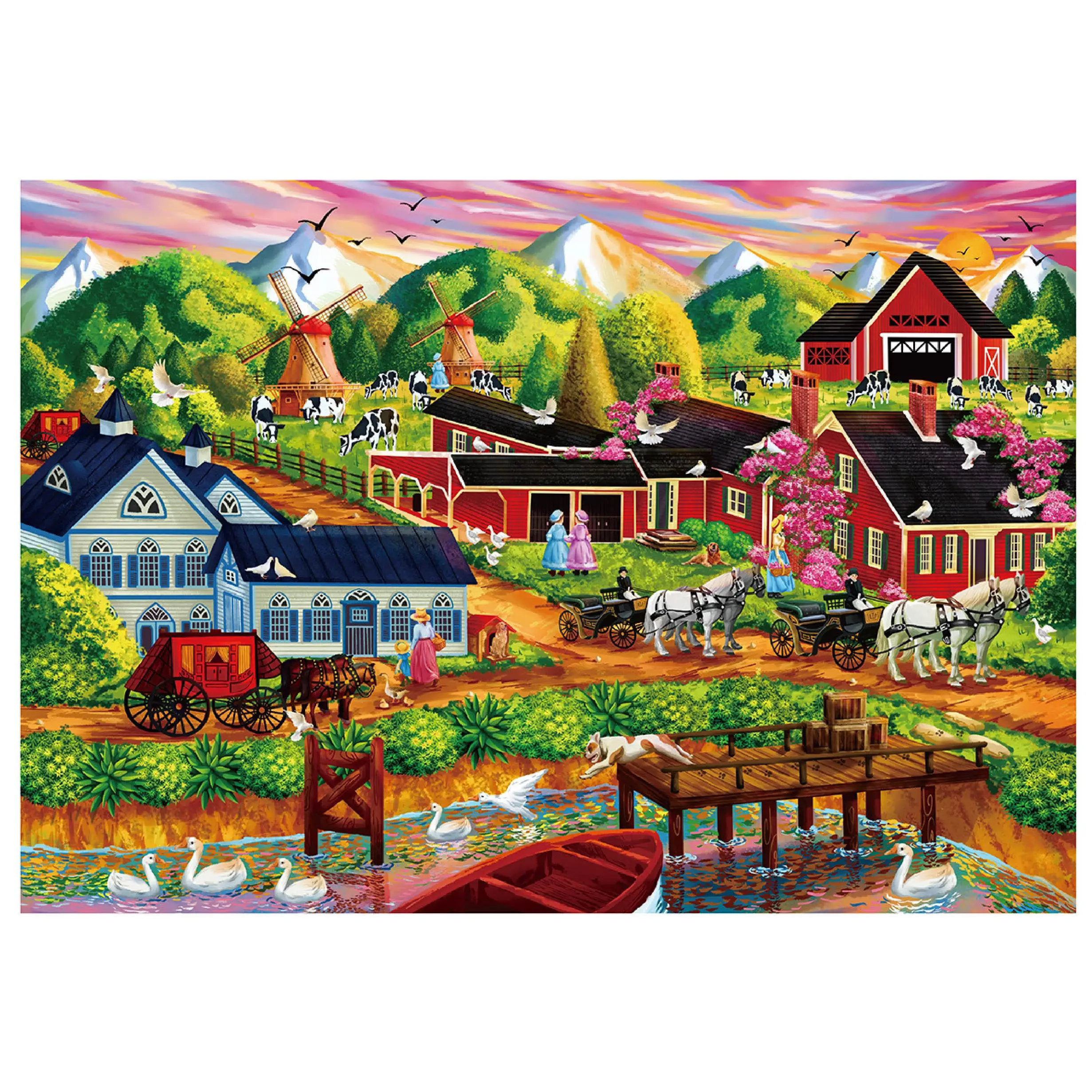 Wholesale Gift Box Beautiful Rural Town Oil Painting Puzzle 1000 Pieces Gift Box Set Jigsaw Puzzles For Adult
