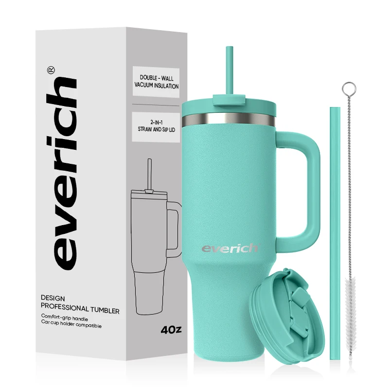 40oz Insulated Tumbler with Handle and Straw 3 in 1 Sip-All-Way MagSlider Lid Double Walled Stainless Steel BPA Free Coffee Mug