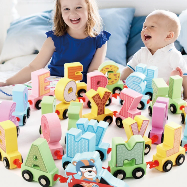Creative Early Education Wooden Train Set Wooden Train Alphabet Letters Toys For Child