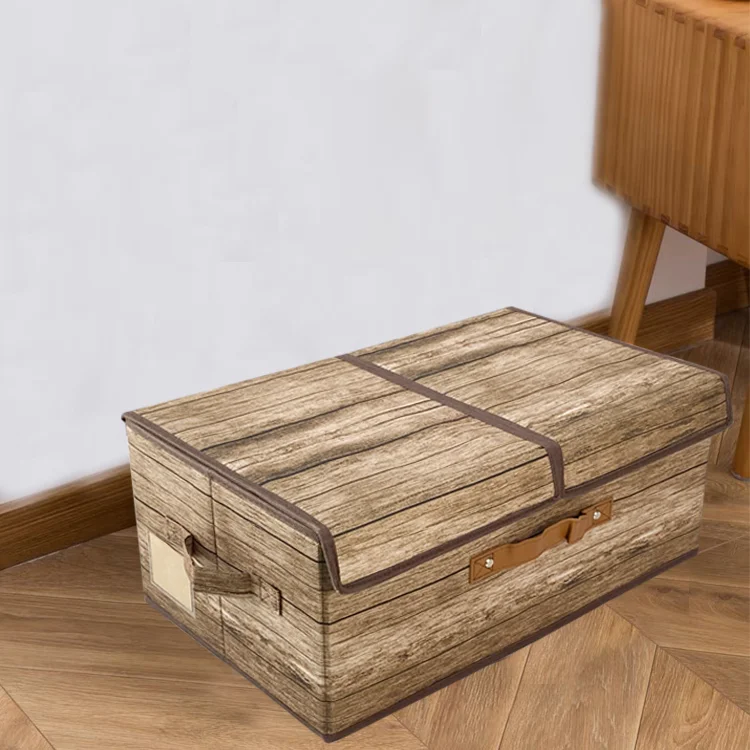 Customized Foldable Wood Pattern Storage Box Multifunctional Household Organizer Lid Environmental Protection Clothes Storage