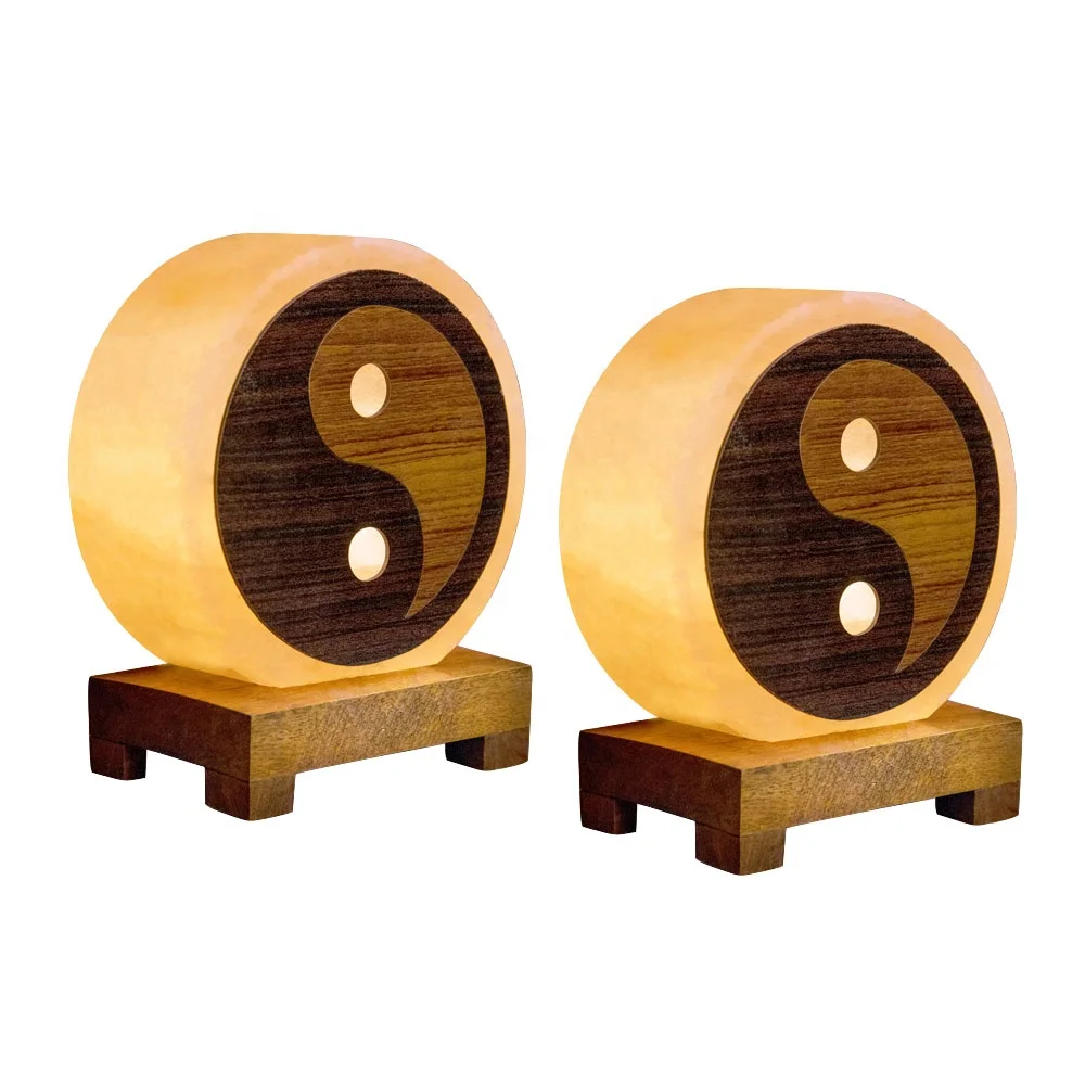 Here-Sian Enterprises Horse Shape Wood Design Salt Sun Lamp with Carved Feng Shui Style Print