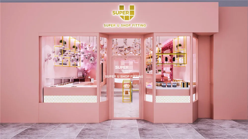 Pink Commercial Desserts Bakery Shop Decoration Custom Coffee Sweet Store Display Counter Bakery Cake Shop Furniture