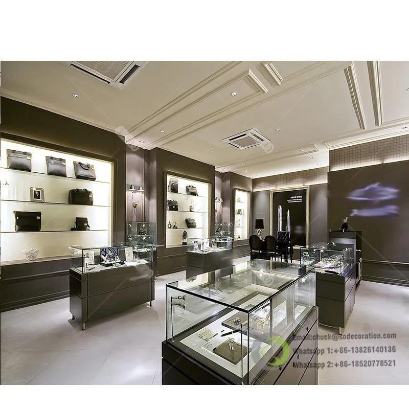 Hot Selling Luxury Gold Jewelry Store Display Showcase and Counter Jewellery Shop Interior Design With Lights Cabinet