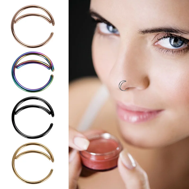 POENNIS new nose ring jewelry 6 tiny bull moon crescent click on fakes nose hoop rings nose cuff non piercing body jewelry