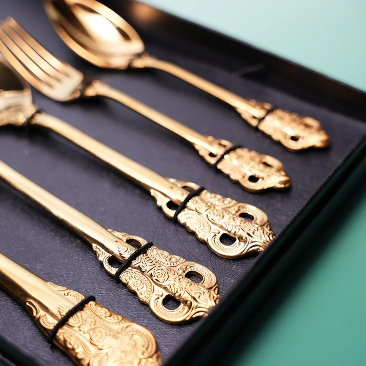 410 Stainless Court Gold Flatware Sets Knife Spoon Fork 5pcs Cutlery Sets